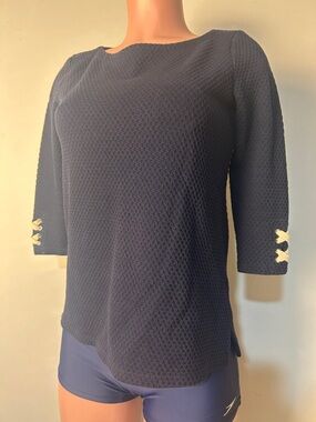 Talbots Petite P Women’s  3/4 sleeve Navy Blue Top